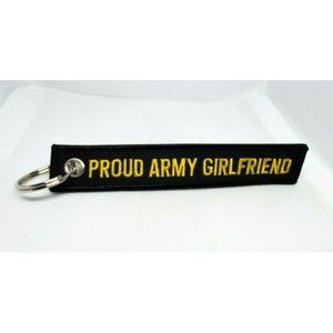 U.S Army Proud Army Girlfriend Cloth Yellow Words On Navy Cloth Rugged Keychain